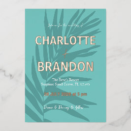 アクアトロピカルパーム結婚リーフ 箔招待状