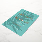 アクアトロピカルパーム結婚リーフ 箔招待状 (回転した状態)