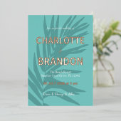 アクアトロピカルパーム結婚リーフ 箔招待状 (立ち正面)