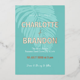 アクアトロピカルパーム結婚リーフ 箔招待状