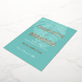 アクアトロピカルパーム結婚リーフ 箔招待状 (回転した状態)