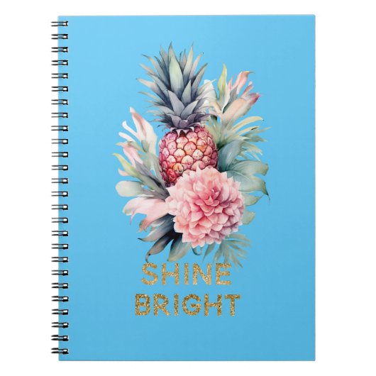 アクアトロピカル金ゴールドグリッターシャインパイナップル ノートブック (正面)