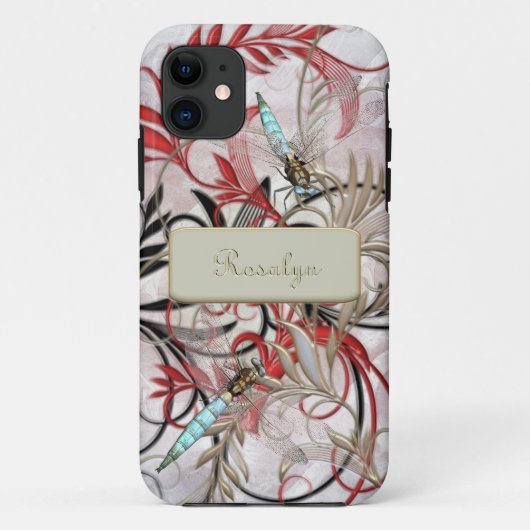 アクアドラゴンフライ、花色ベース付き Case-Mate iPhoneケース (裏面)