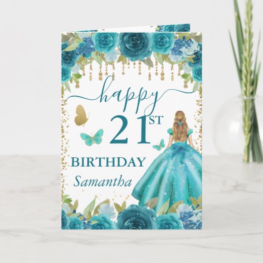 アクアドレスの金髪プリンセス誕生日 カード (正面)