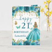 アクアドレスの金髪プリンセス誕生日 カード (黄色い花)