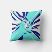 アクアネイビーホワイトスワーリング抽象芸術フローラデザイン クッション (裏面)