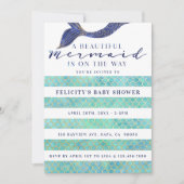 アクアネイビー金ゴールドマーメイドはかりで測&スティープベビーシャワー 招待状 (正面)