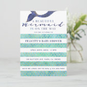 アクアネイビー金ゴールドマーメイドはかりで測&スティープベビーシャワー 招待状 (スタンド正面)