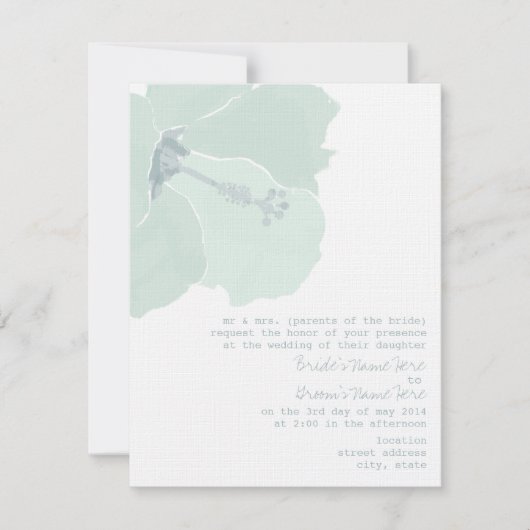 アクアハイビスカスフラワートロピカルビーチ結婚式 招待状 (正面)