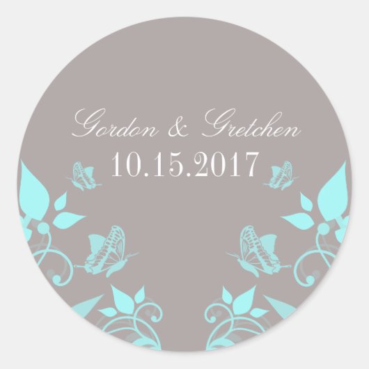 アクアバタフライフローラ結婚式用シール ラウンドシール (正面)