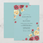 アクアバーガンディーの芍薬の結婚式 招待状 (正面/裏面)