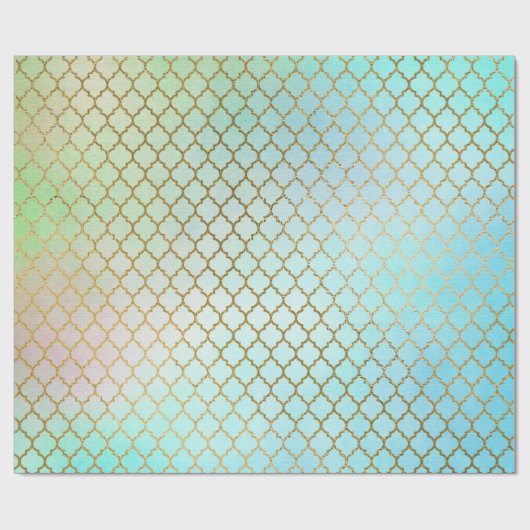 アクアパステルグラデーション金ゴールドピンククローバー最小 ラッピングペーパー (フラット)