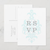 アクアパステルdamask結婚式RSVPポストカード インビテーションポストカード (正面/裏面)