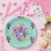 アクアパンシーフラワーズパターン紙パーティープレート ペーパープレート (パーティー)