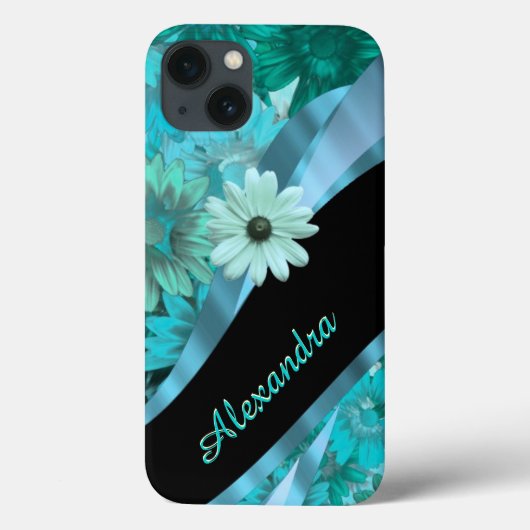 アクアパーソナライズされたかわいらしブルー花柄 Case-Mate iPhoneケース (裏面)