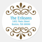 アクアパーソナライズされたで住所 シールをスクロール ラウンドシール (正面)