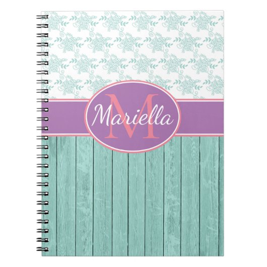 アクアパーソナライズされたとラベンダー ノートブック (正面)