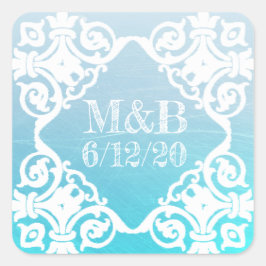 アクアパーソナライズされたの日結婚付・イニシャルシール スクエアシール