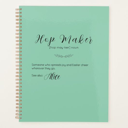 アクアパーソナライズされたイースターバニープランナー – ホップメーカー プランナー手帳 (正面)