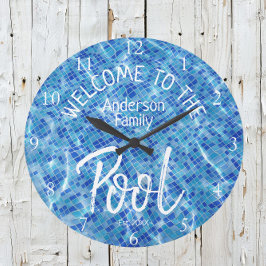 アクアパーソナライズされたタイルへようこそファミリープール ラージ壁時計