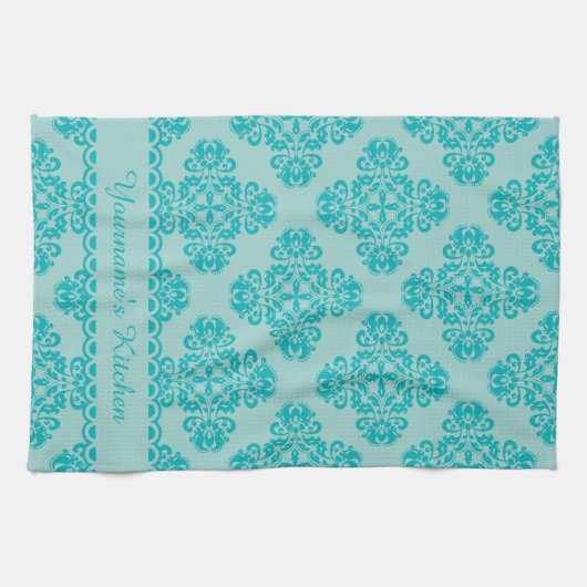 アクアパーソナライズされたティール(緑がかった色) キッチンタオル (横)