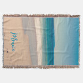 アクアパーソナライズされたティール(緑がかった色)ビーチ写真 スローブランケット (正面)