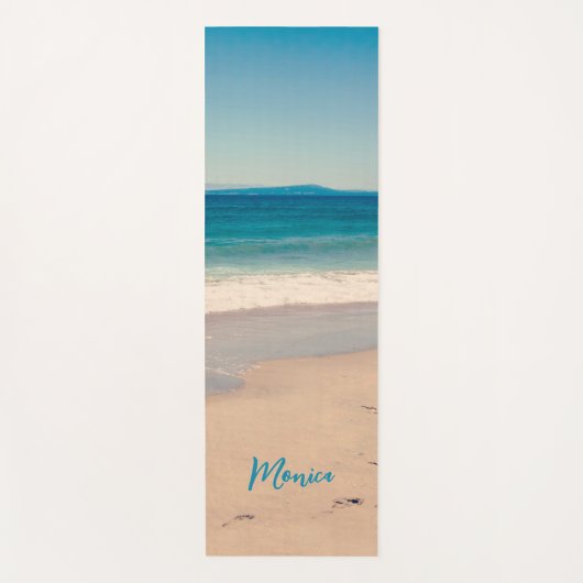 アクアパーソナライズされたティール（緑がかった色）ビーチ写真 ヨガマット (正面)