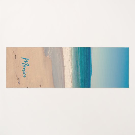 アクアパーソナライズされたティール（緑がかった色）ビーチ写真 ヨガマット (正面(横))