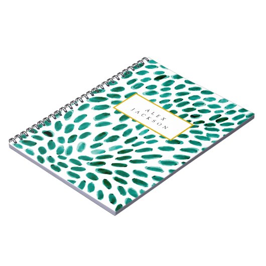 アクアパーソナライズされたティール（緑がかった色）抽象芸術パターントレンディー ノートブック (左側)