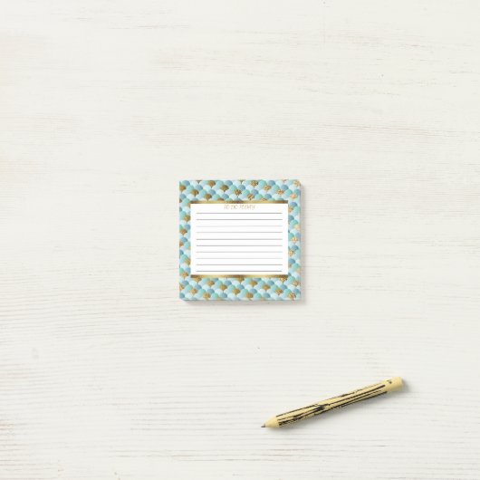アクアパーソナライズされたティール（緑がかった色）金ゴールドはかりで測マーメイド3x3 ポストイット (デスク上)
