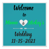 アクアパーソナライズされたハート結婚のウェルカムサイン ポスター (正面)