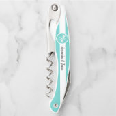 アクアパーソナライズされたパームのロゴとストライプ ソムリエナイフ (正面)