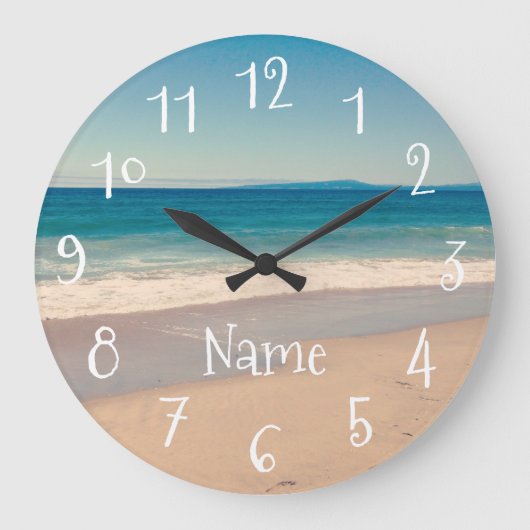 アクアパーソナライズされたビーチシーン ラージ壁時計 (正面)
