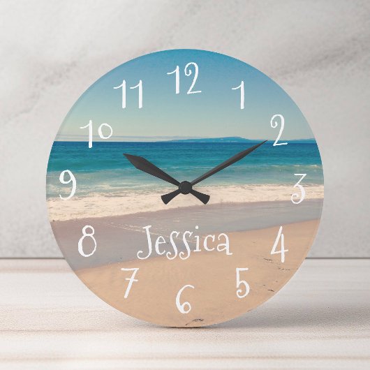 アクアパーソナライズされたビーチシーン ラージ壁時計