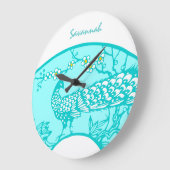 アクアパーソナライズされたピーコック鳥の壁時計 ラージ壁時計 (傾斜)