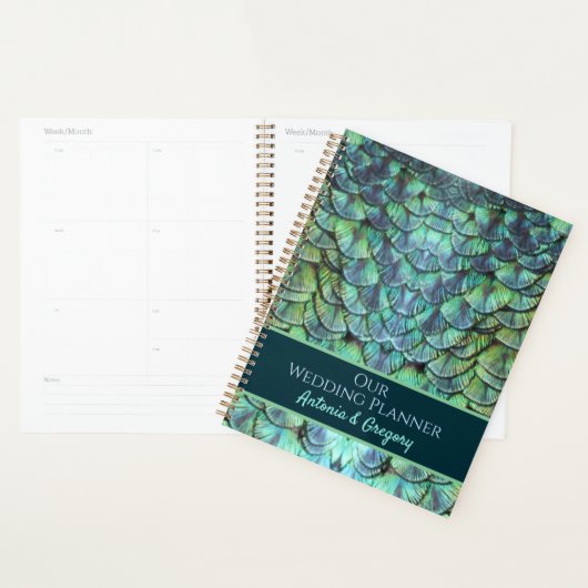 アクアパーソナライズされたピ鮮やかーコックフェザー結婚ズ プランナー手帳 (ディスプレー)
