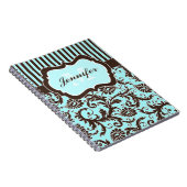 アクアパーソナライズされたブラウンホワイトノートブストライプのック ノートブック (右側)