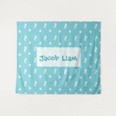 アクアパーソナライズされたブルーシーホースボーイズ名タペストリー タペストリー (正面(横))