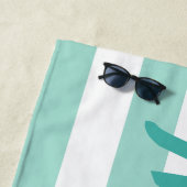 アクアパーソナライズされたブルーストライプのスクリプト名 ビーチタオル (インサイチュ)