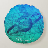 アクアパーソナライズされたブルー天空の地図航海の ラウンドクッション (正面)