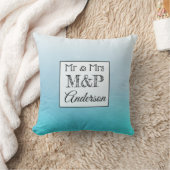アクアパーソナライズされたブルー結婚ズピロー クッション (ブランケット)