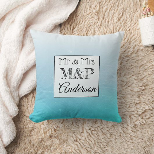 アクアパーソナライズされたブルー結婚ズピロー クッション (ブランケット)