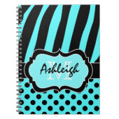 アクアパーソナライズされた白黒ストライプの水玉模様 ノートブック (正面)