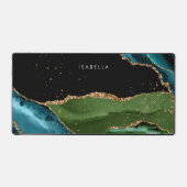 アクアパーソナライズされた/グリーンアゲート付き/金ゴールドグリッター静脈 デスクマット (正面)