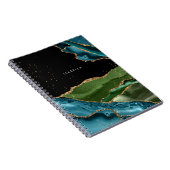 アクアパーソナライズされた/グリーンアゲート付き/金ゴールドグリッター静脈 ノートブック (右側)