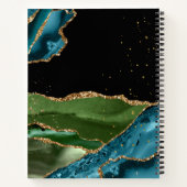 アクアパーソナライズされた/グリーンアゲート付き/金ゴールドグリッター静脈 ノートブック (裏面)