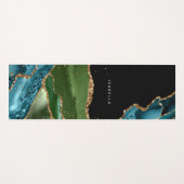 アクアパーソナライズされた/グリーンアゲート付き/金ゴールドグリッター静脈 ヨガマット (正面(横))