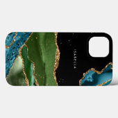 アクアパーソナライズされた/グリーンアゲート付き/金ゴールドグリッター静脈 Case-Mate iPhoneケース (裏面 (横))
