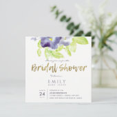 アクアパープルインク水彩フローラブライダルシャワー 招待状 (スタンド正面)