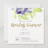 アクアパープルインク水彩フローラブライダルシャワー 招待状 (正面)